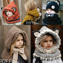 韓國狐狸披肩帽子秋冬季兒童可愛超萌針織毛線圍脖防風保暖一體帽