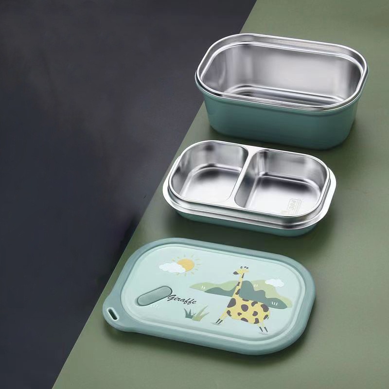 Xinfan 304 de acero inoxidable con aislamiento lonchera de una sola capa compartimiento del estudiante calefacción portátil caja de almuerzo de dibujos animados