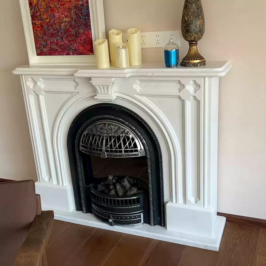 欧式大理石壁炉汉白玉手工雕刻复古风别墅会馆客厅轻奢风装饰柜