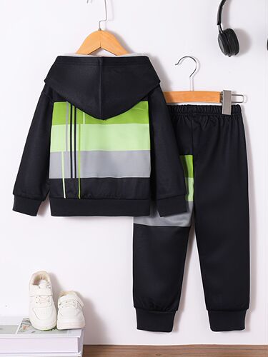Cross-border INS small and medium-sized children, boys and babies, spring and autumn, fleece hooded, contrasting color, long-sleeved shirt, trousers, casual suit, trendy