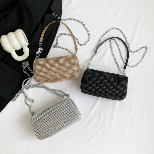Diamond-studded  metal glitter full diamond water diamond dumpling bag with underarm bag, high-end sense sparkling diamond bag for women