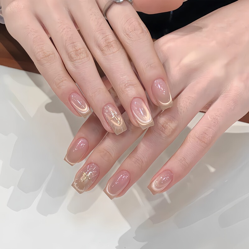 【Divine Light】French-Style Gilded Light Cat-Eye Hand-Painted High-End Whitening Short Handmade Nail Stickers 【Divine Light】French-Style Gilded Light Cat-Eye Hand-Painted High-End Whitening Short Handmade Nail Stickers