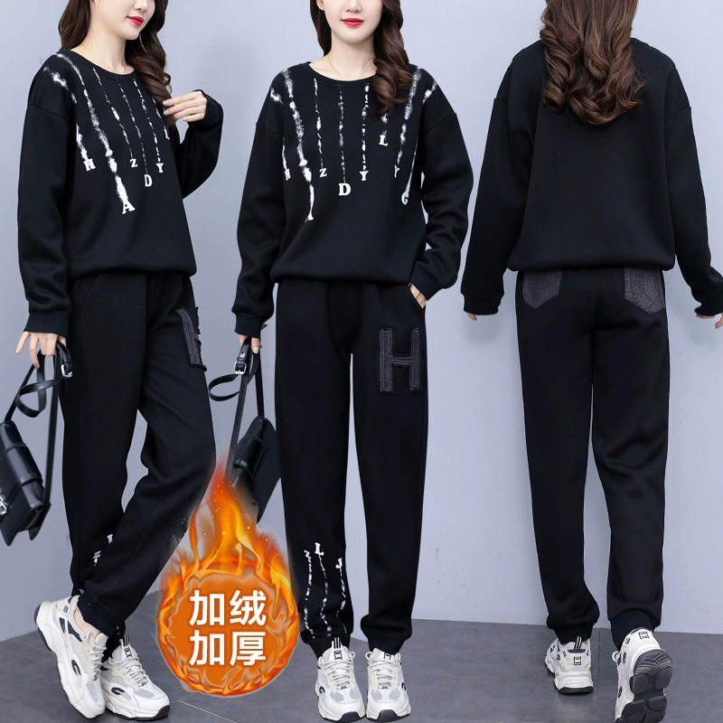 Warm set, denim sweatshirt, plus size, 2023 collection