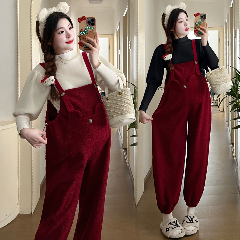 가을, 겨울용 임산부 의류 재고 보유, 벨벳과 두껍고 조절 가능한 오버올, 니트 바텀 상의, 스위트 슈트