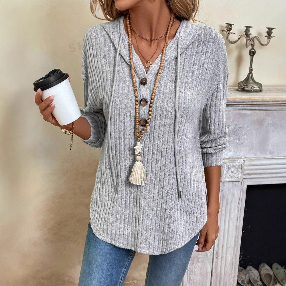 Amazon Europe and the United States cross-border foreign trade 2024 autumn and winter new hooded drawstring button casual long sleeve women's sweater