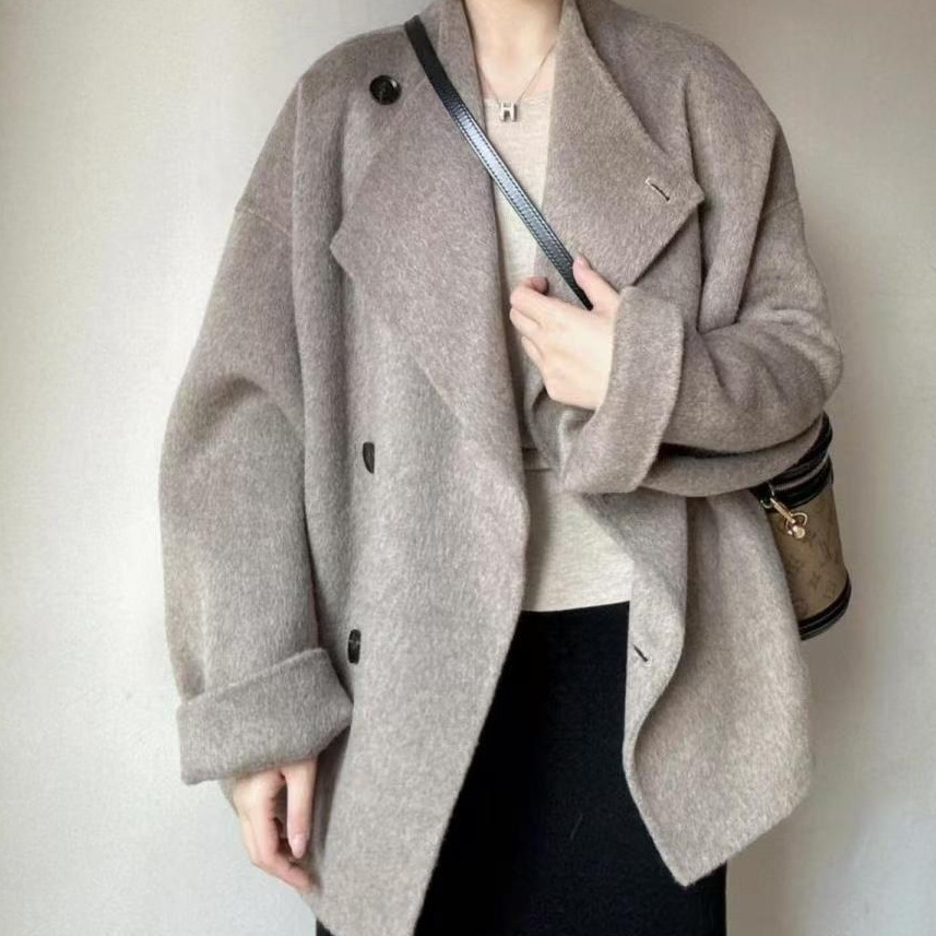 Women's Woolen Outwear 2025 Autumn and Winter New Style Small Loose Woolen Outwear with Lazy Style