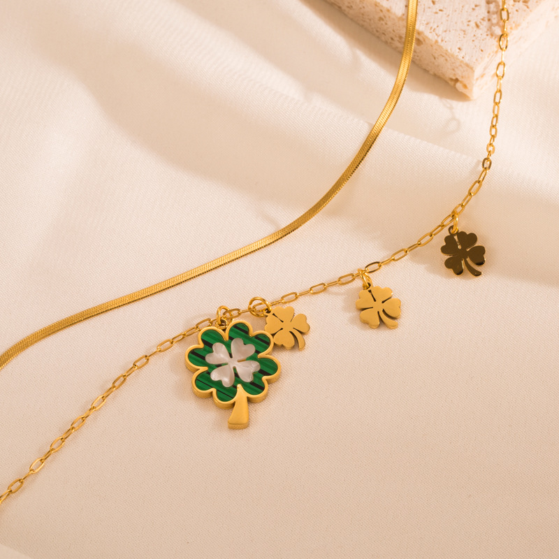 Elegant Leaf Titanium Steel Plating Shell Layered Necklaces