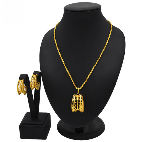 Gold Jewelry Set 24k Gold Earrings and Necklace, Two-Piece Set, Dubai, India, Africa, Nepal, Wholesale