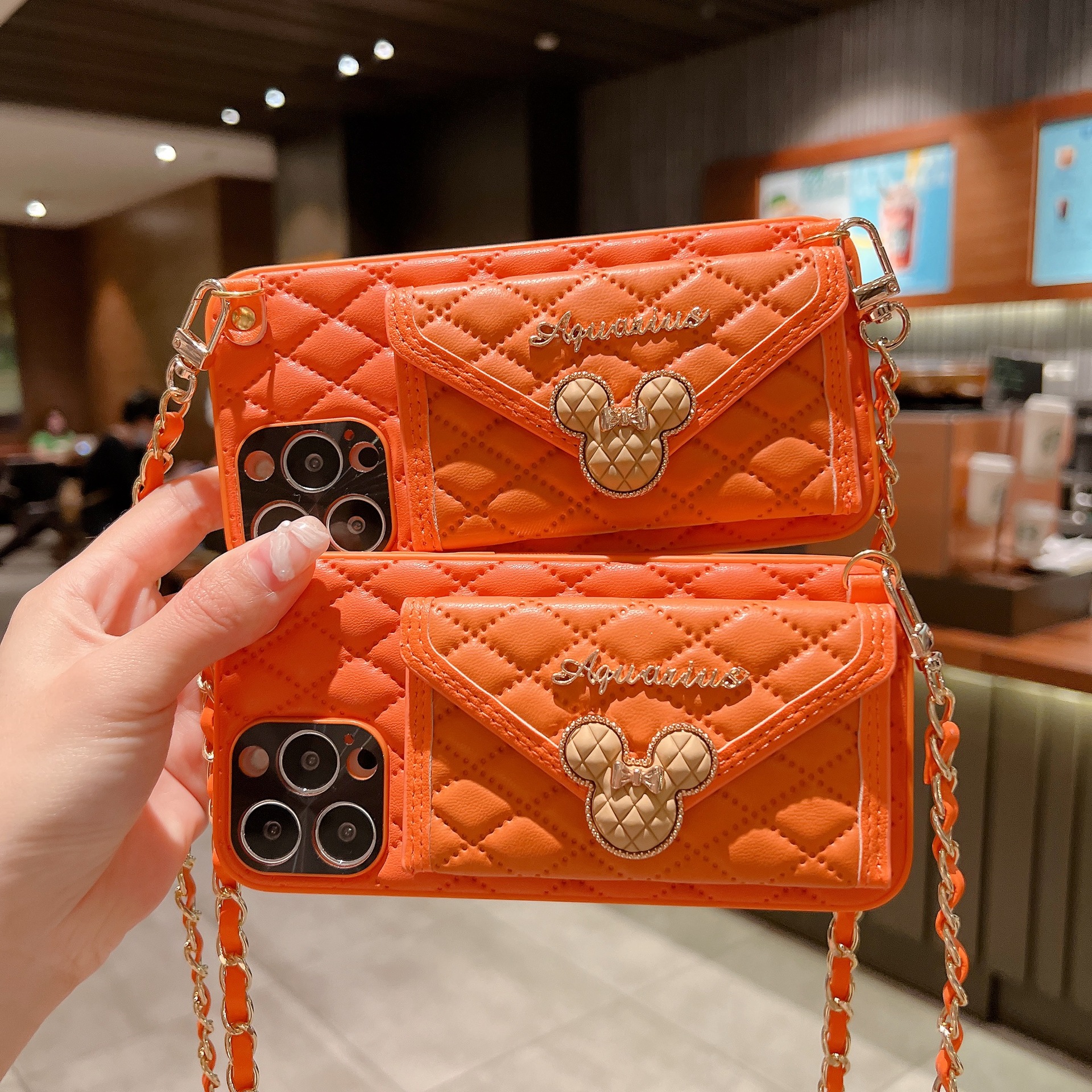 Diagonal hanging card insert suitable for iPhone 13 promax phone case, diamond grid small fragrant wind Apple 12_voghion.com