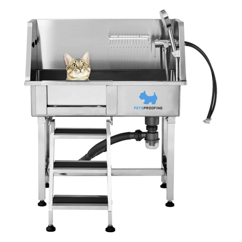 Утолщенная ванна из нержавеющей стали 34inch с дверцей, открывающейся слева, для мытья животных, бассейн для купания собак, подходит как для кошек, так и для собак, для использования в зоомагазинах.