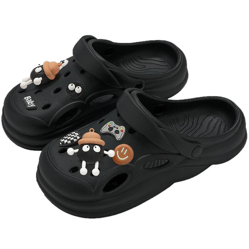 Men's Summer Outerwear PVC New Beach Anti-Slip Wear-Resistant Outdoor Driving Slides with Hole Shoes