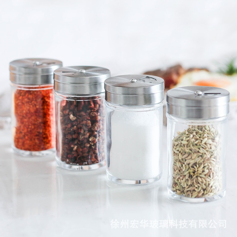 玻璃可调节盐胡椒调料瓶调料罐 家用厨房不锈钢旋转盖烧烤撒料罐
