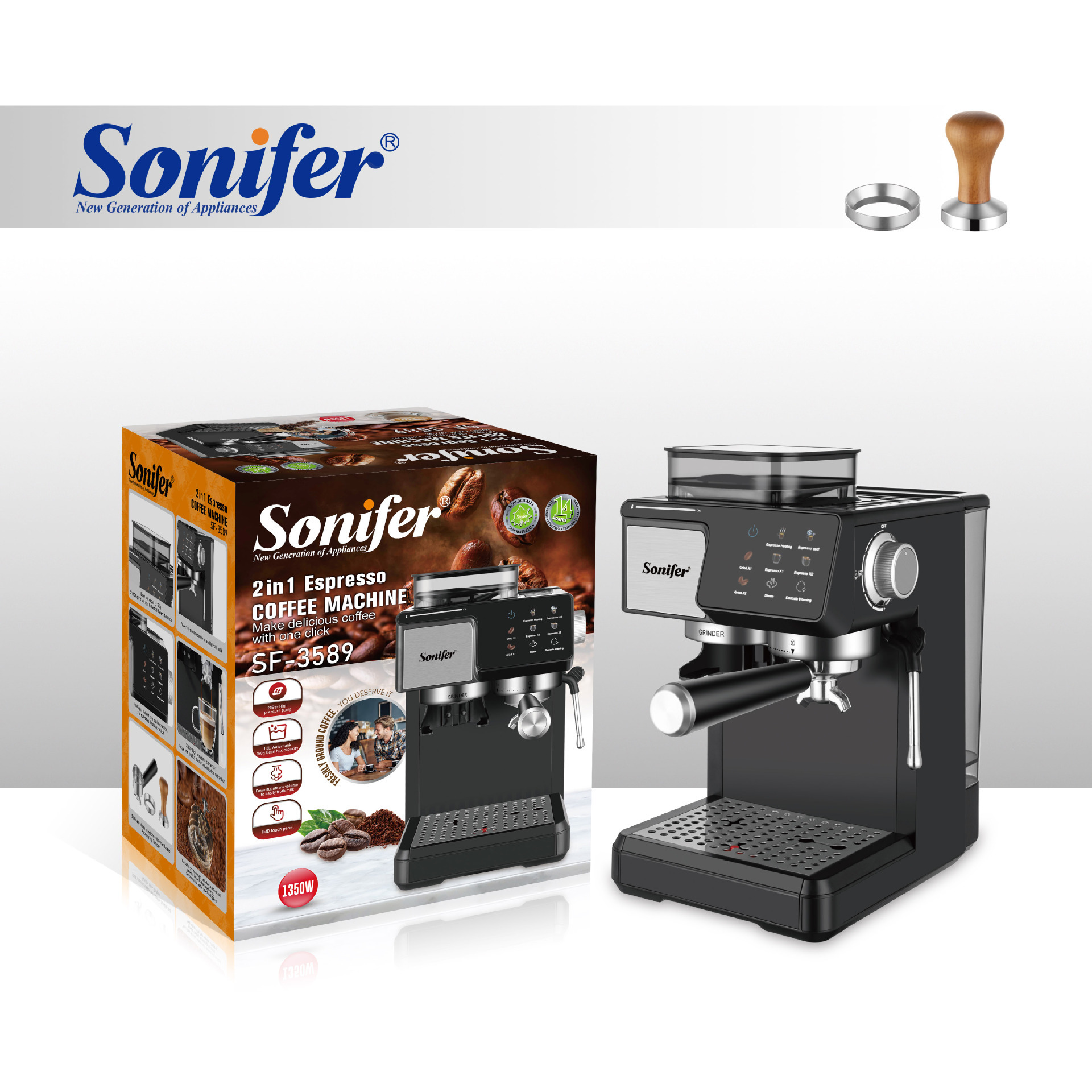 Cross-Border European Coffee Machine Semi-Automatic Espresso Machine Grinding Brewing Steam Espresso Machine