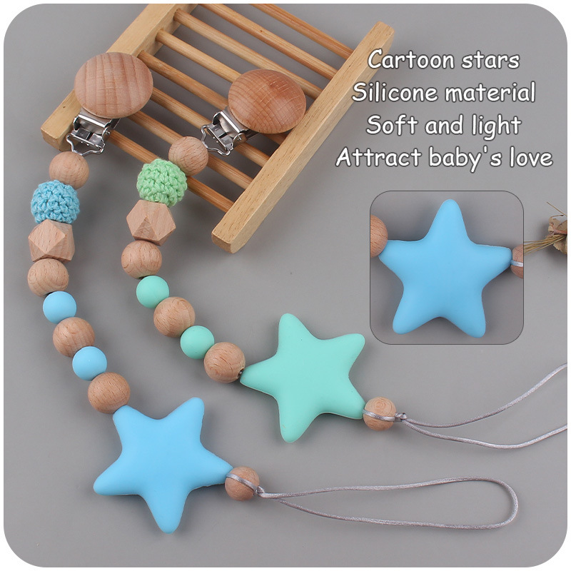 Bebé suministros de dibujos animados de silicona estrella mordedor calmante bebé chupete cadena silicona mordedura molar anti-gota cadena