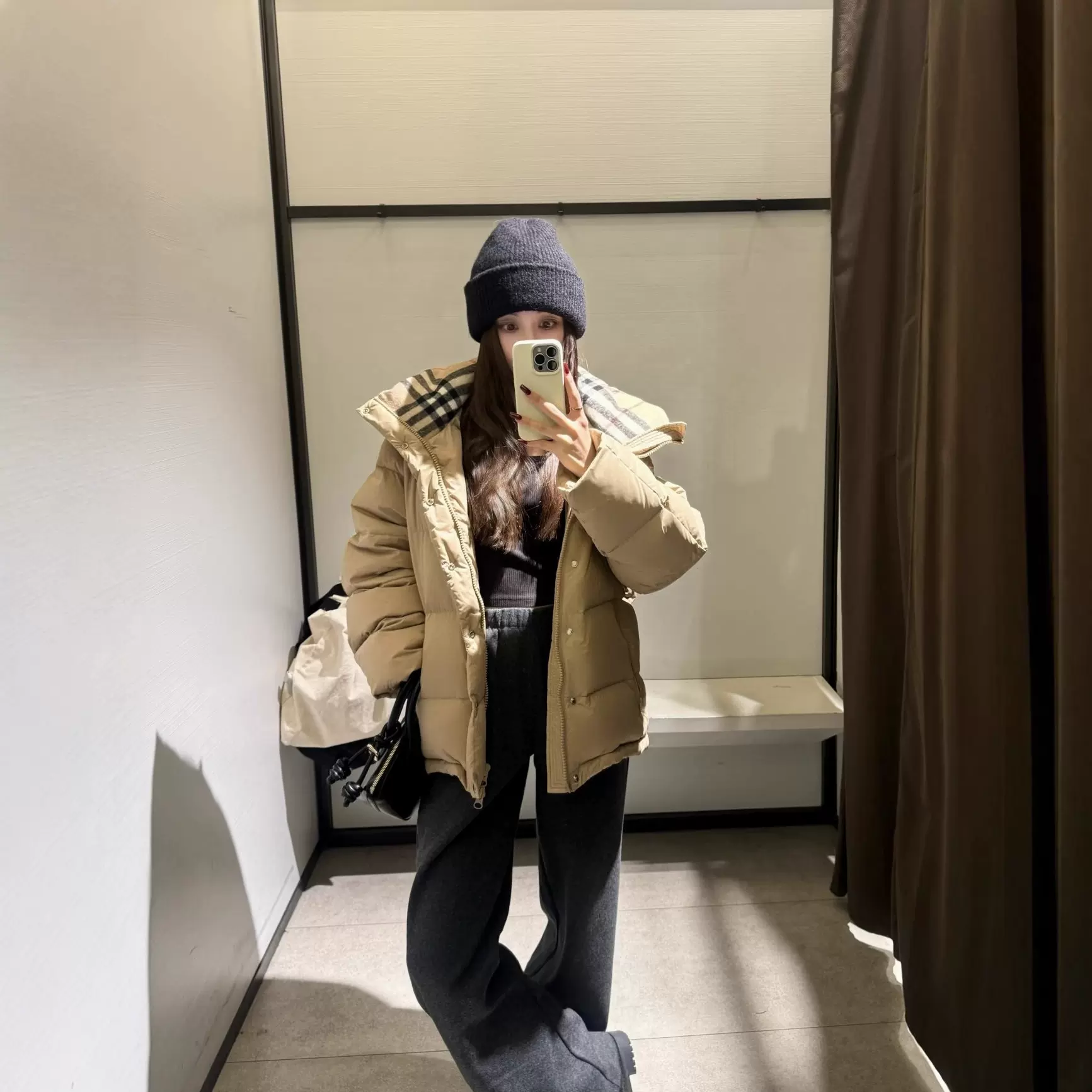 高版本跨境B家同款可拆卸羽绒服外套男女同款三合一格纹上衣