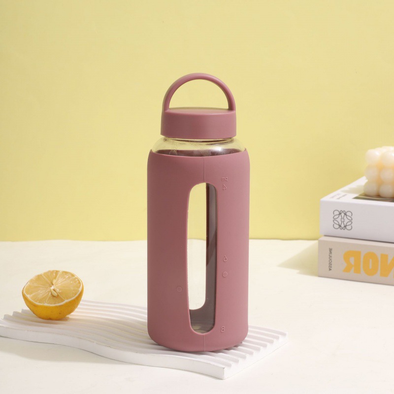 2024 aislamiento de silicona cubierta de vidrio taza de escala de tiempo al aire libre taza de gran capacidad de 800ml taza de mano aislamiento térmico a prueba de quemaduras