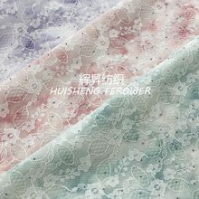 新款复合蕾丝面料 双层网纱贴花 复合烫钻工艺女装高档旗袍面料