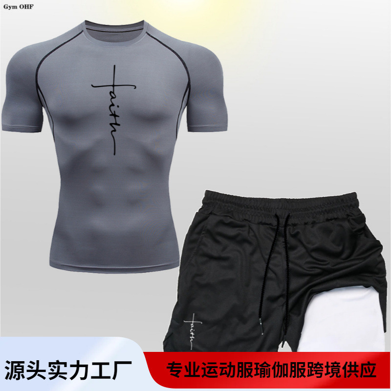 Anime Brand Men's 2 in 1 Double Shorts Short Sleeve suit Outdoor Mountaineering Sweat Absorbing Breathable Running Sportswear Anime Brand Men's 2 in 1 Double Shorts Short Sleeve suit Outdoor Mountaineering Sweat Absorbing Breathable Running Sportswear