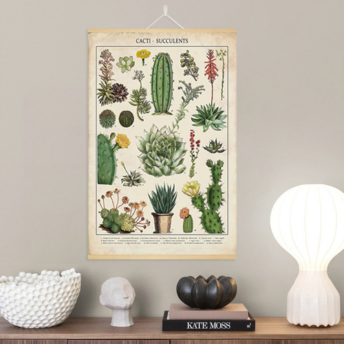 Retro Cactus Plant Illustrated Hanging Scroll Painting Living Room Scroll Painting Porch Hanging Painting Decorative Painting Amazon Hot Sale