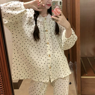 韩国ins韩版软棉亲肤可爱娃娃领宽松少女甜美蕾丝外穿长袖家居服