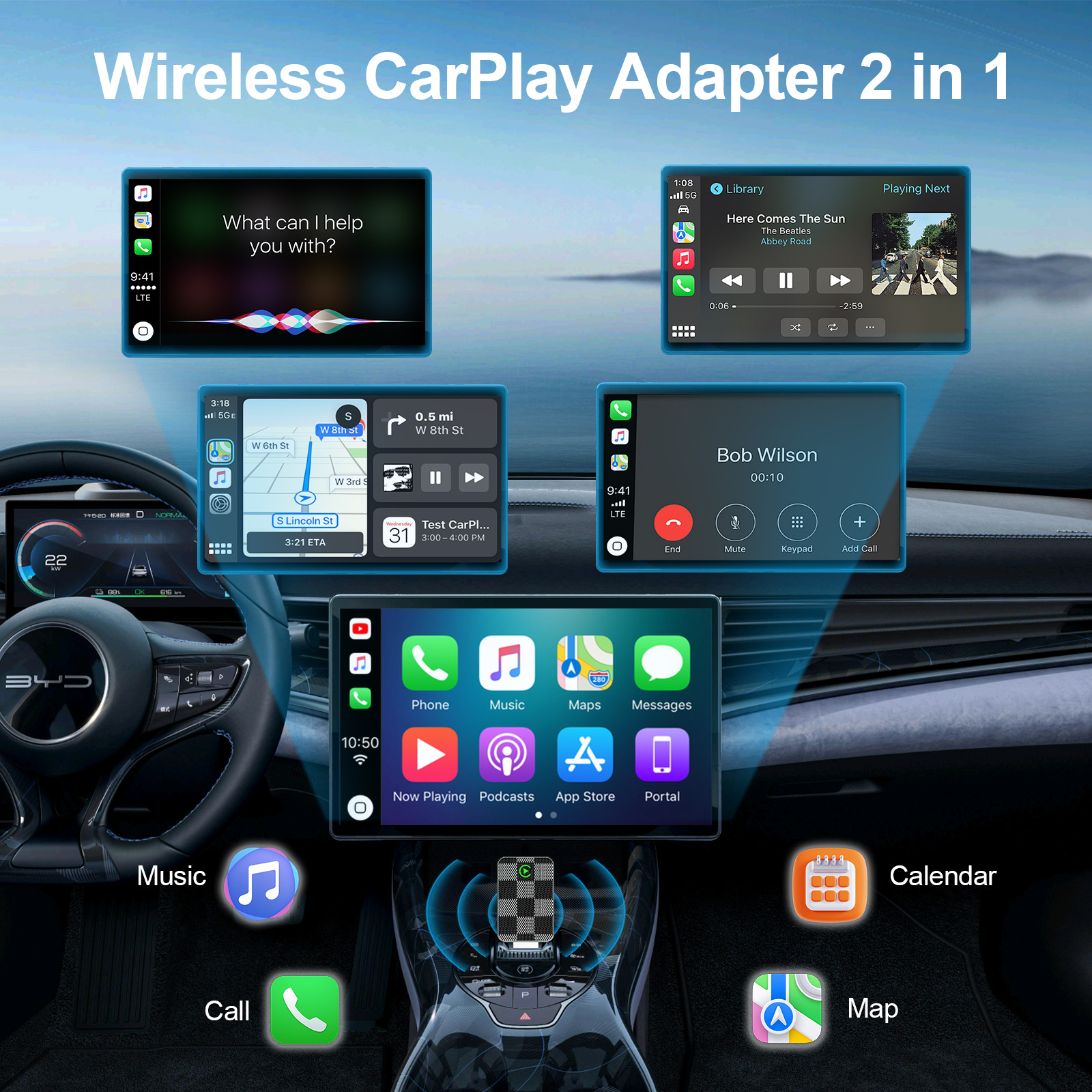 Cross-Border Best-Selling Wireless Carplay Box, Wired to Wireless Carplay Module, Supports Apple and Android Car Systems
