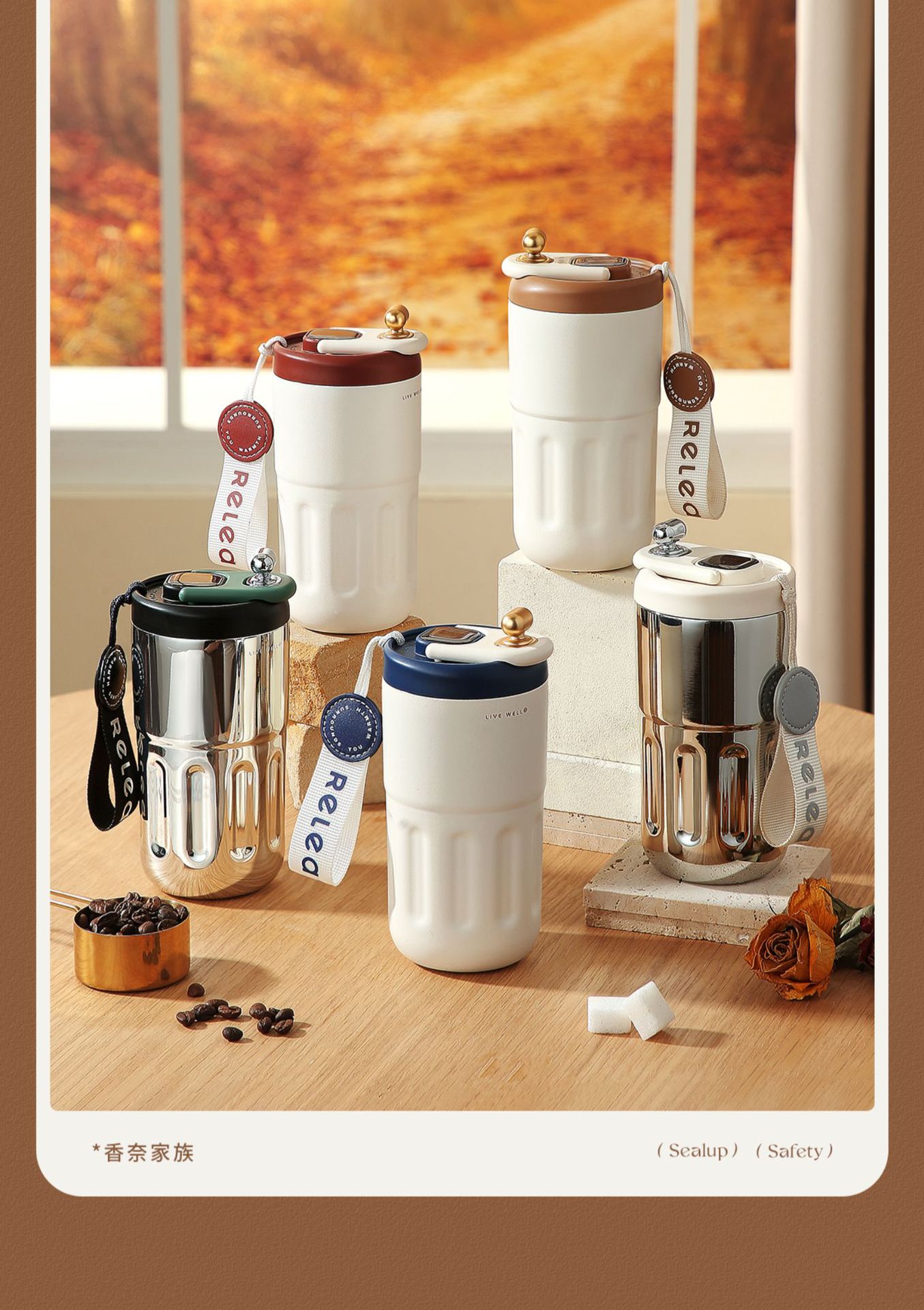 【中國直郵】RELEA物生物 咖啡保溫杯 410ml煙空白(智能顯溫款) 1件 316L不鏽鋼內膽