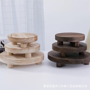 Wooden Flower Stand Flower Pot Flower Stand Flower Pot Bracket Round Fish Tank Bearing Base Low Storage Rack Balcony