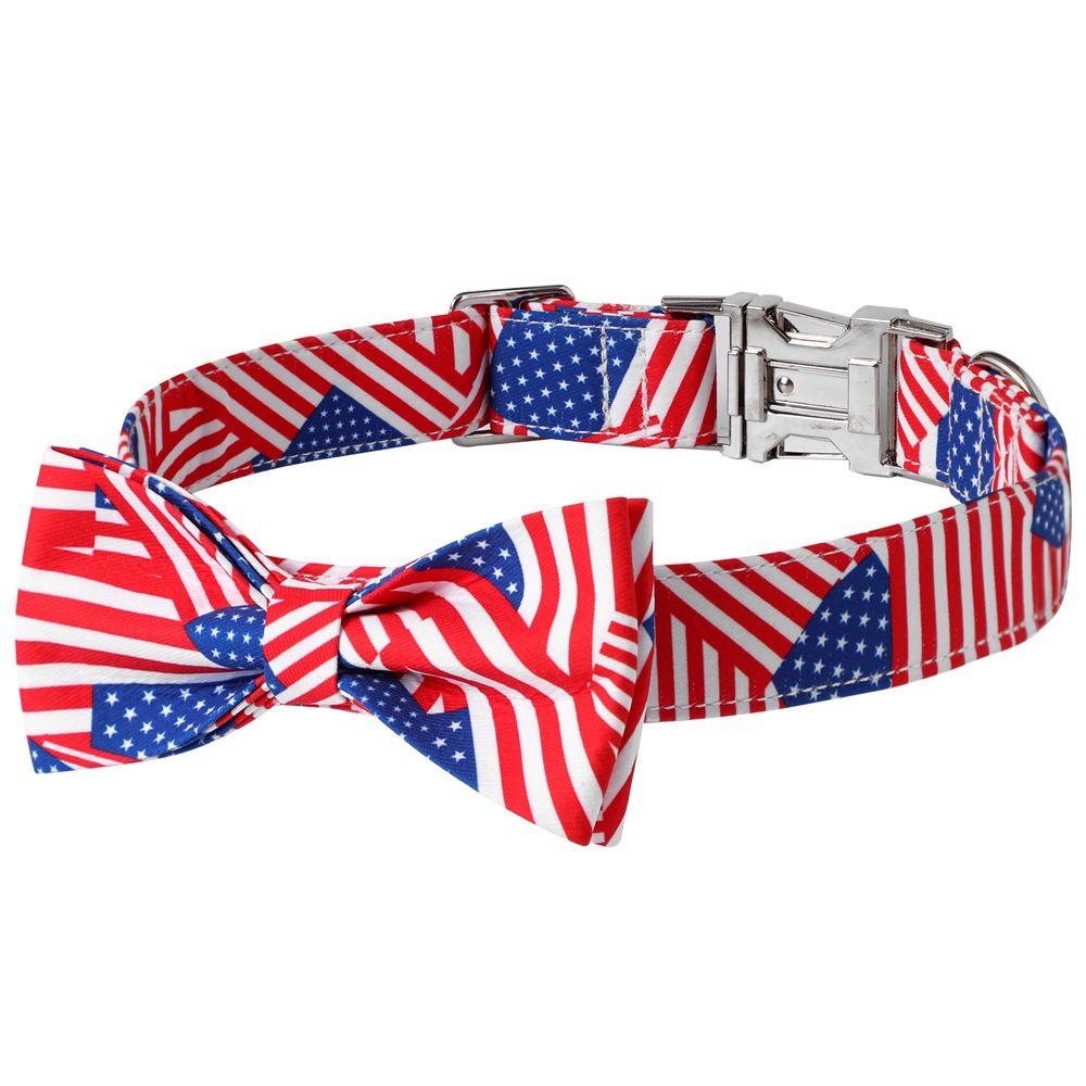 Ventas transfronterizas de nuevos fabricantes de mascotas del día de la independencia de los Estados Unidos collar de perros arco corbata cuerda de tracción de mascotas