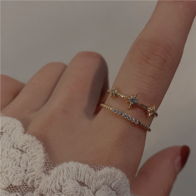 Star Pattern Women'S Gender Plating, Metal Design 1 Piece Sweet Star Metal Plating Metal Zircon Women's Open Ring