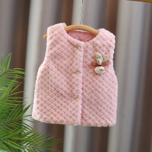 秋冬女童毛毛马甲2025新款童装兔子装饰韩版纯色无袖加厚宝宝马甲