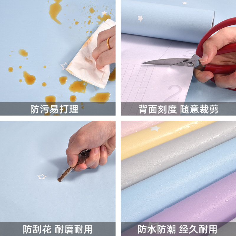 Papel pintado autoadhesivo estrella Plaid dormitorio impermeable a prueba de humedad pegatinas de renovación color sólido blanco Fondo vivo pegatinas papel pintado