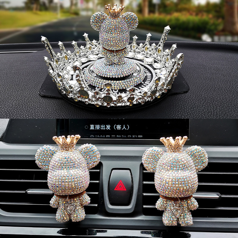 Adorno para Coche con Forma de Oso Violento con Pedrería, Figura de Oso, Decoración para Coche, Soporte para Perfume de Coche con Diseño de Dibujos Animados, Regalo para Mujer
