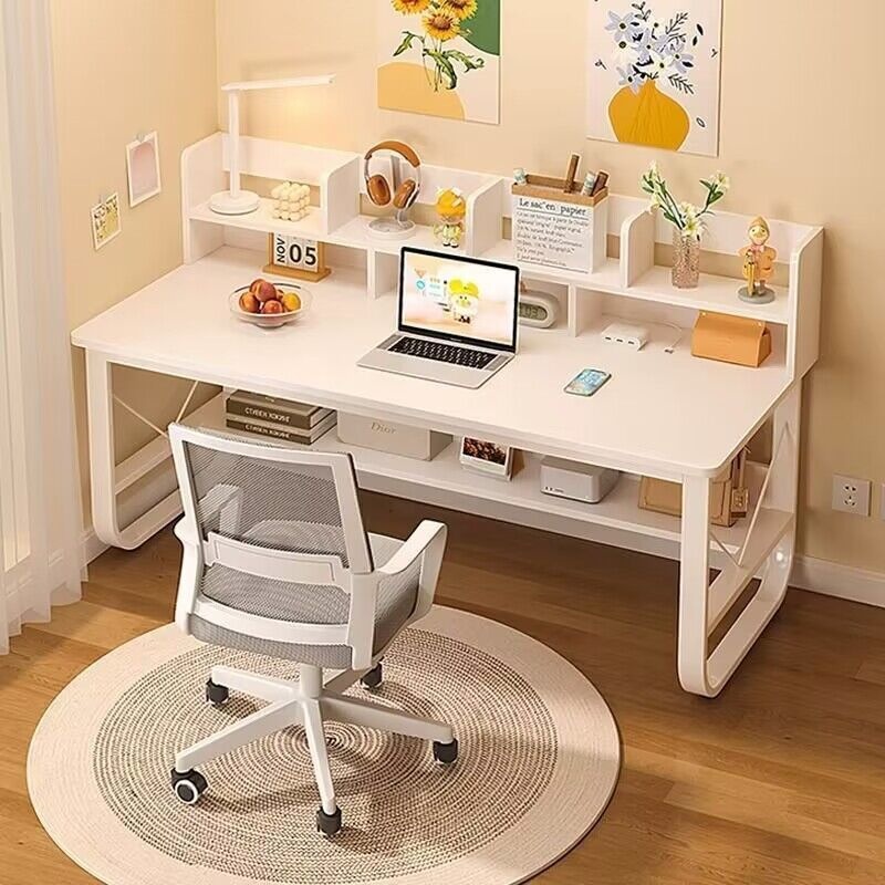 Simple office desk with integrated bookshelf for home use, student bedroom study writing desk and chair combination, computer desk