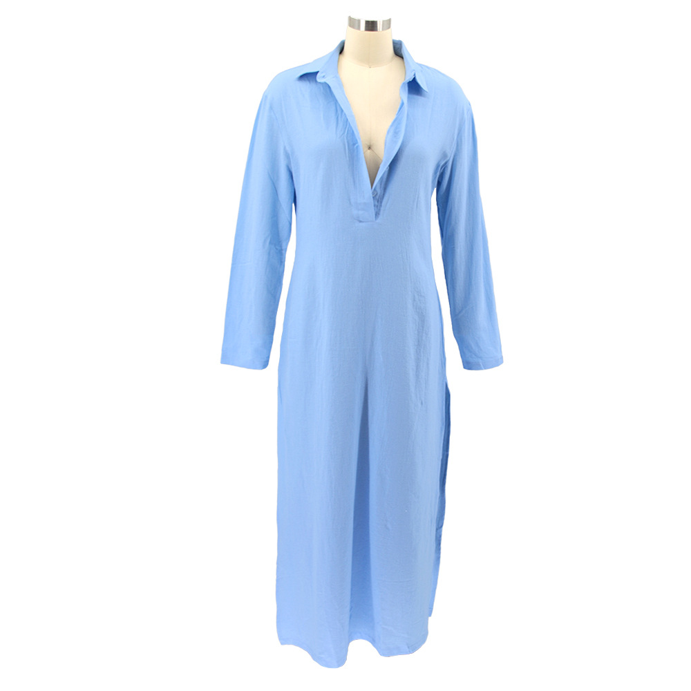 Fall Women Clothing Square Collar Dress French Cotton Linen Women Clothing Dress