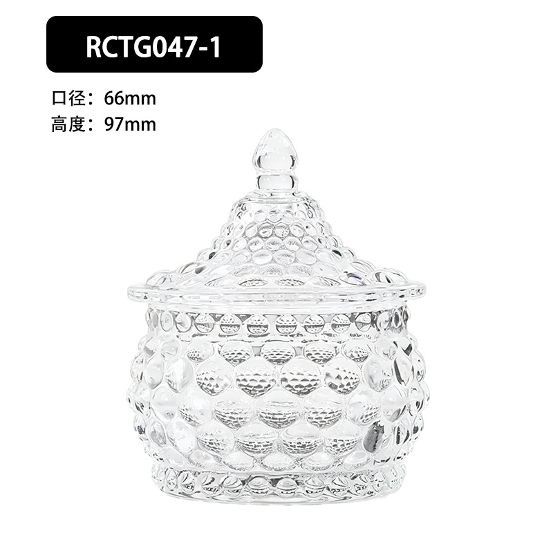 Cuatro estilos de tanques de azúcar de vidrio con tapa de relieve transparente y caja de almacenamiento de frutas secas en la Sala de estar están disponibles para la decoración de joyas de azúcar de bodas.