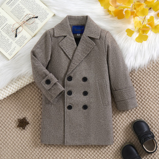 Boys' Woolen Coat 2024 Autumn and Winter New Middle and Large Children's Wear Woolen Coat Children's Trendy Trendy Windbreaker for Baby