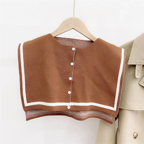 Striped frame button knitted waistcoat shawl for women spring, autumn and summer Korean version shoulder wool pullover scarf decoration