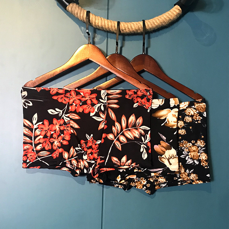 Factory in stock wholesale men's underwear Ice Silk sexy youth mid-waist summer printed boxer briefs men's shorts head