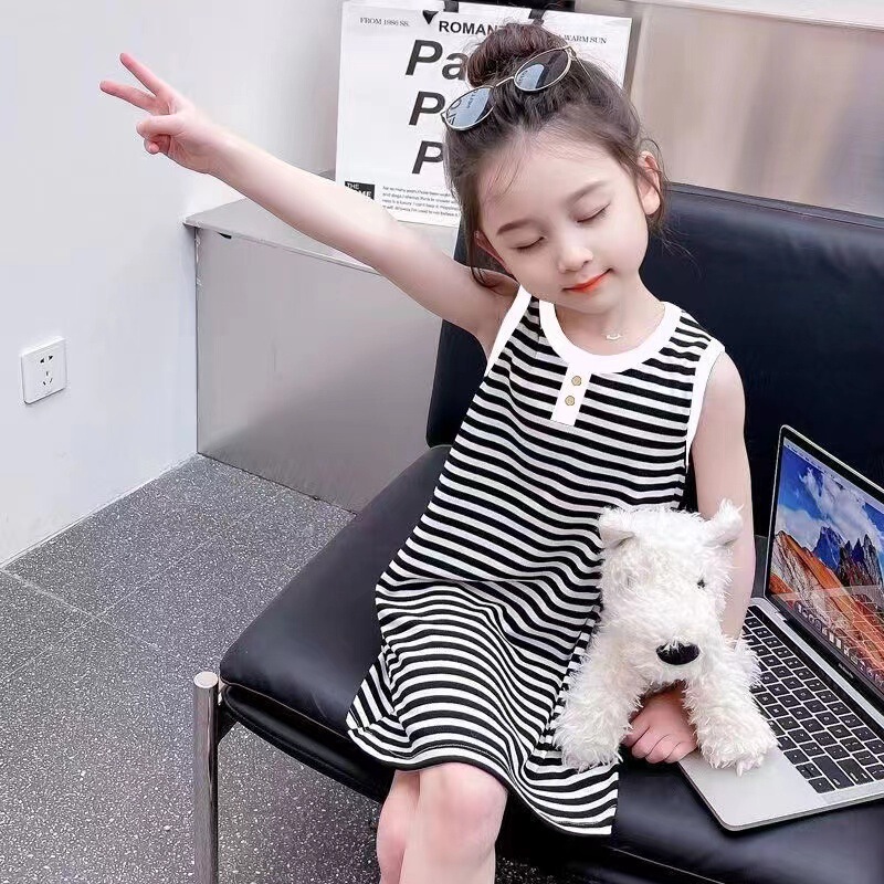 Girls Summer Dress 2025 Spring Internet Celebrity Kidsren's Long Dress Summer T-Shirt Dress Summer Girl's Fashionable Dress