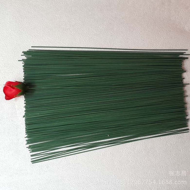 Flor especial Rod para jabón flor cabeza No.2 Alambre de hierro verde DIY material hecho a mano plástico recubierto de alambre de hierro sola rama flor Rod