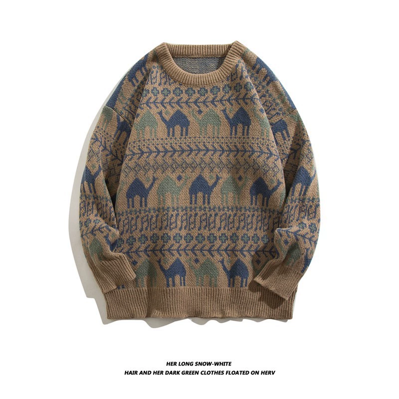 Весной и осенью американский тренд свитер с круглым вырезом мужской ретро дикий повседневный ленивый ветер японский пуловер свитер оптом