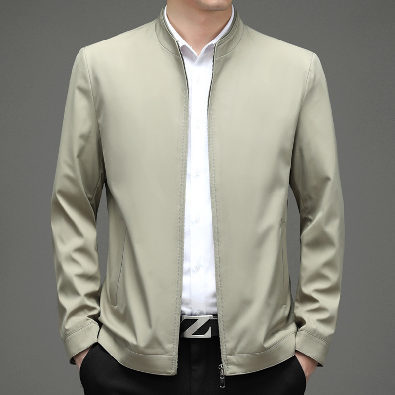 Brand Men's Mulberry Silk Jacket Spring and Autumn Thin Vertical Collar Middle-aged Dad Jacket Business Casual Men's Jacket