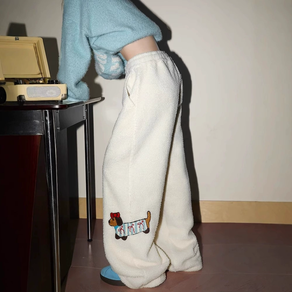 Собака с вышивкой кашель брюки мужские и женские зимние толстые хлопковые брюки Северо-восточная холодозащитная экипировка маленькие широкие брюки