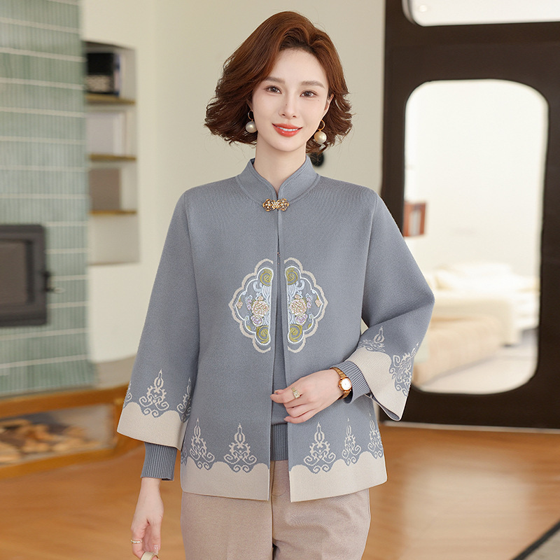 洋气妈妈春秋装针织两件套50岁复古阔太太上衣套装时尚中老年女装，女装套装/套裙，妃慕昵服饰