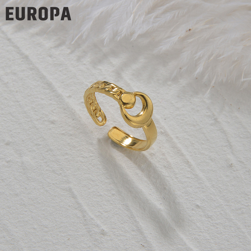 creative hollow moon stainless steel opening hollow geometric ring