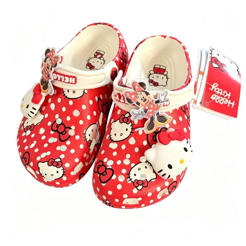 Red KT Cat Clogs for Girls, Parent-Child Style, Casual Versatile Trendy Closed-Toe Sandals, In Stock for Wholesale and Dropshipping