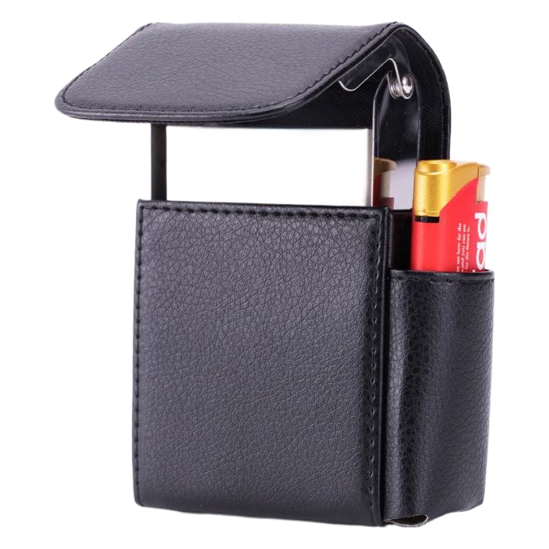 Estuche de Cigarrillos Metálico al por Mayor con Encendedor, Paquete de Cigarrillos de Cuero, Tapa Abatible, Caja de Cigarrillos para 20 Unidades, Estuche de Cigarrillos con Empaque de Caja Completa