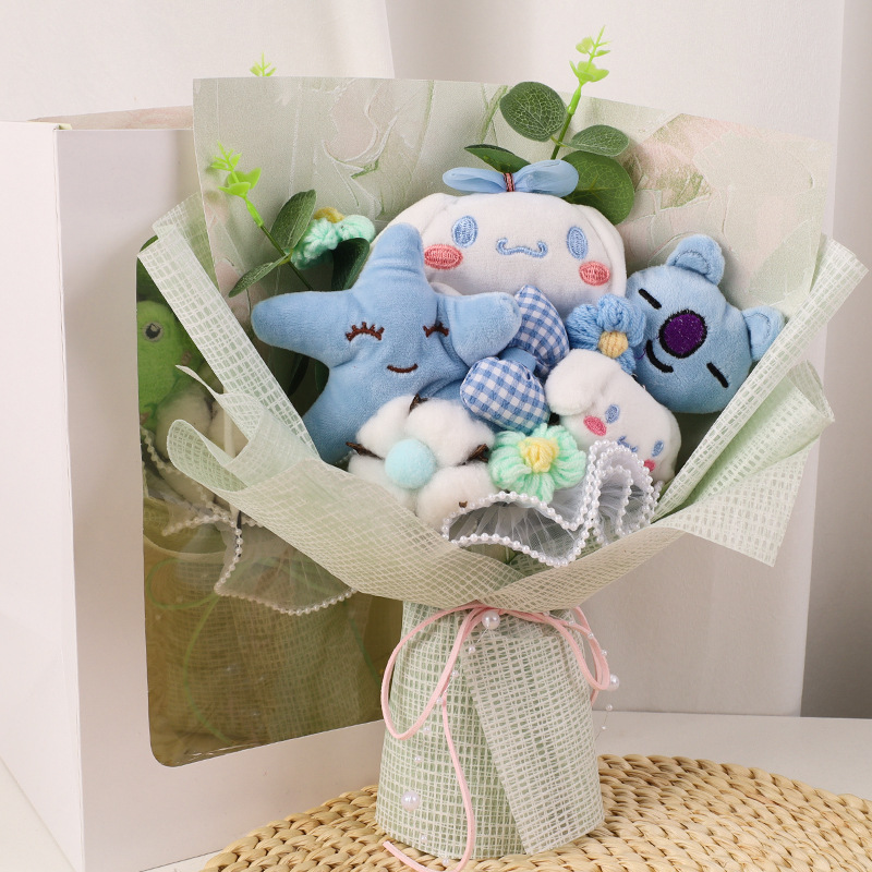 파란색 인형 꽃다발 - 창 선물 가방