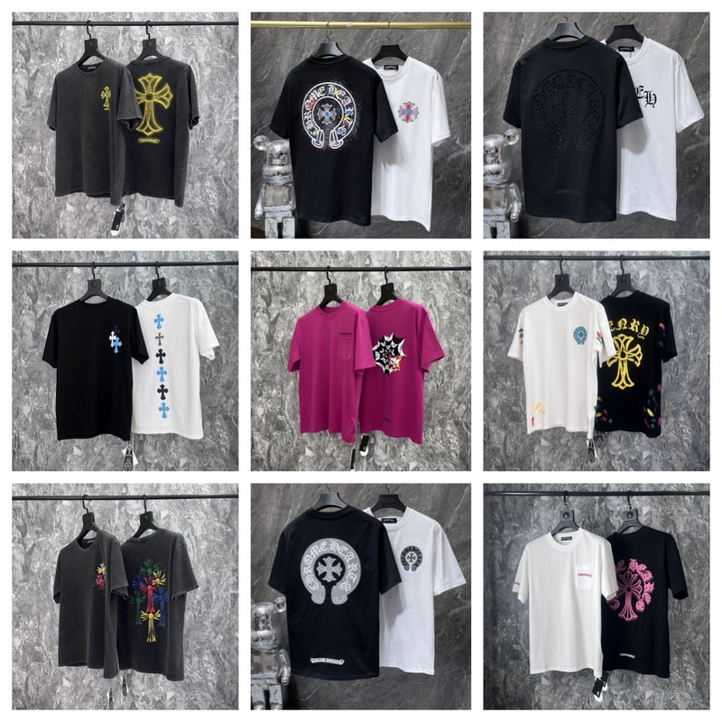 24クロスボーダートレンディブランドCh Crow*Horseshoe SanskritラウンドネックTシャツ半袖万能男女Tシャツスポット卸売|undefined