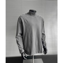 黑色时尚德绒300克百搭男冬季黑色修身加绒恤美式感插肩T恤